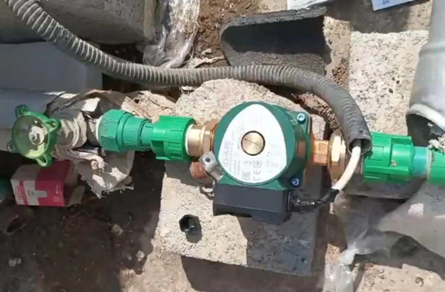 Installed hot water circulation pump on return plumbing line